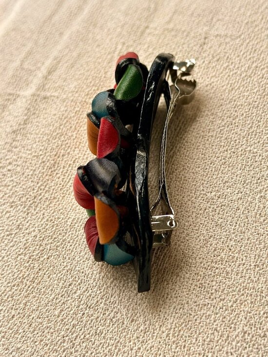 Handmade Leather Multicolor Floral Hair Barrette | Colombian Artisan Clip main image 12